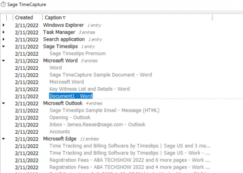 screenshot of Sage Timeslips
